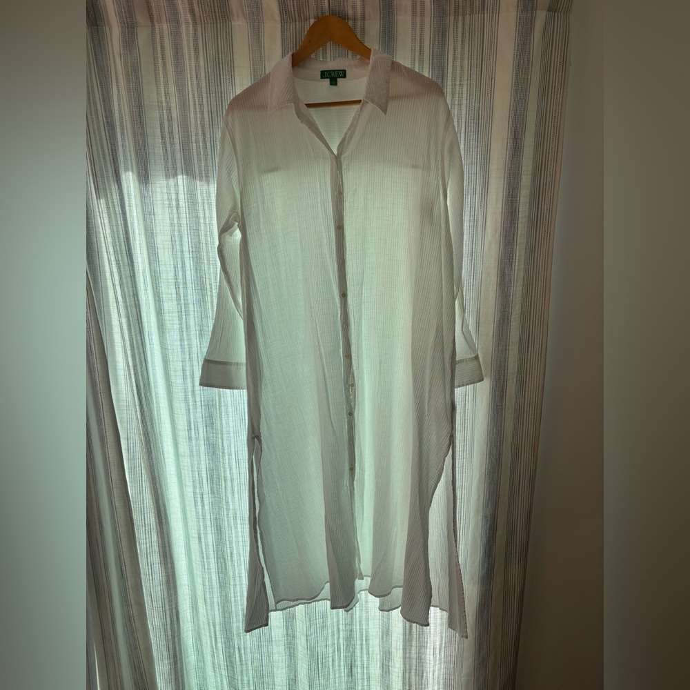 J. Crew White 100% Cotton Collared Button Down Bathing Suit Cover-up